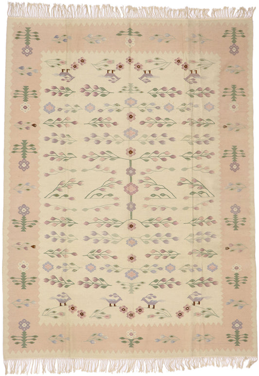 9 x 12 Vintage Romanian Floral Kilim Rug 77965