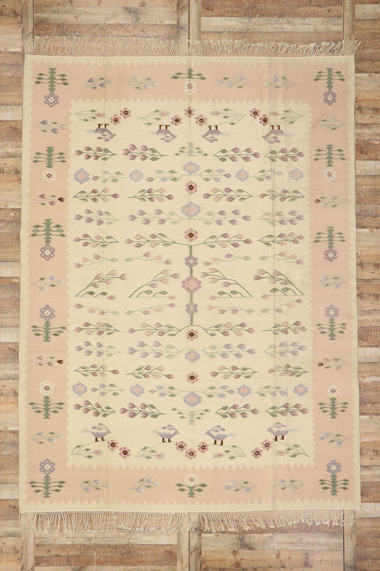 9 x 12 Vintage Romanian Floral Kilim Rug 77965