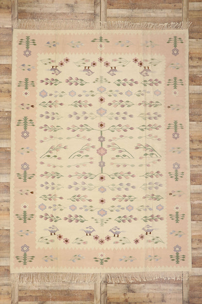 9 x 12 Vintage Romanian Floral Kilim Rug 77965