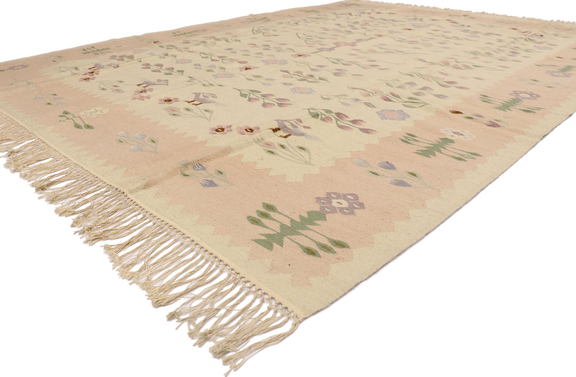 9 x 12 Vintage Romanian Floral Kilim Rug 77965