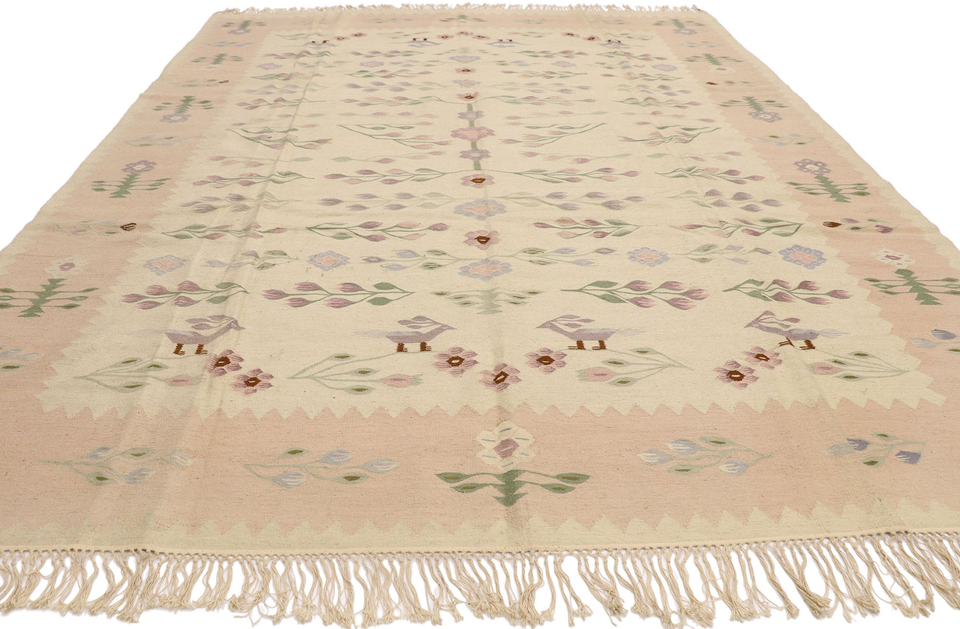 9 x 12 Vintage Romanian Floral Kilim Rug 77965