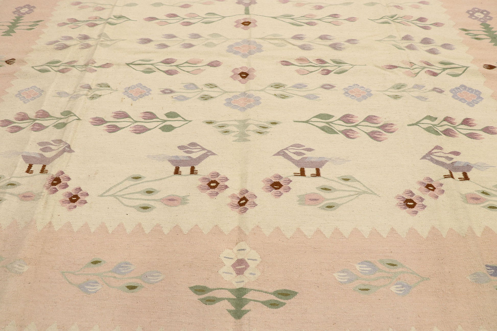 9 x 12 Vintage Romanian Floral Kilim Rug 77965