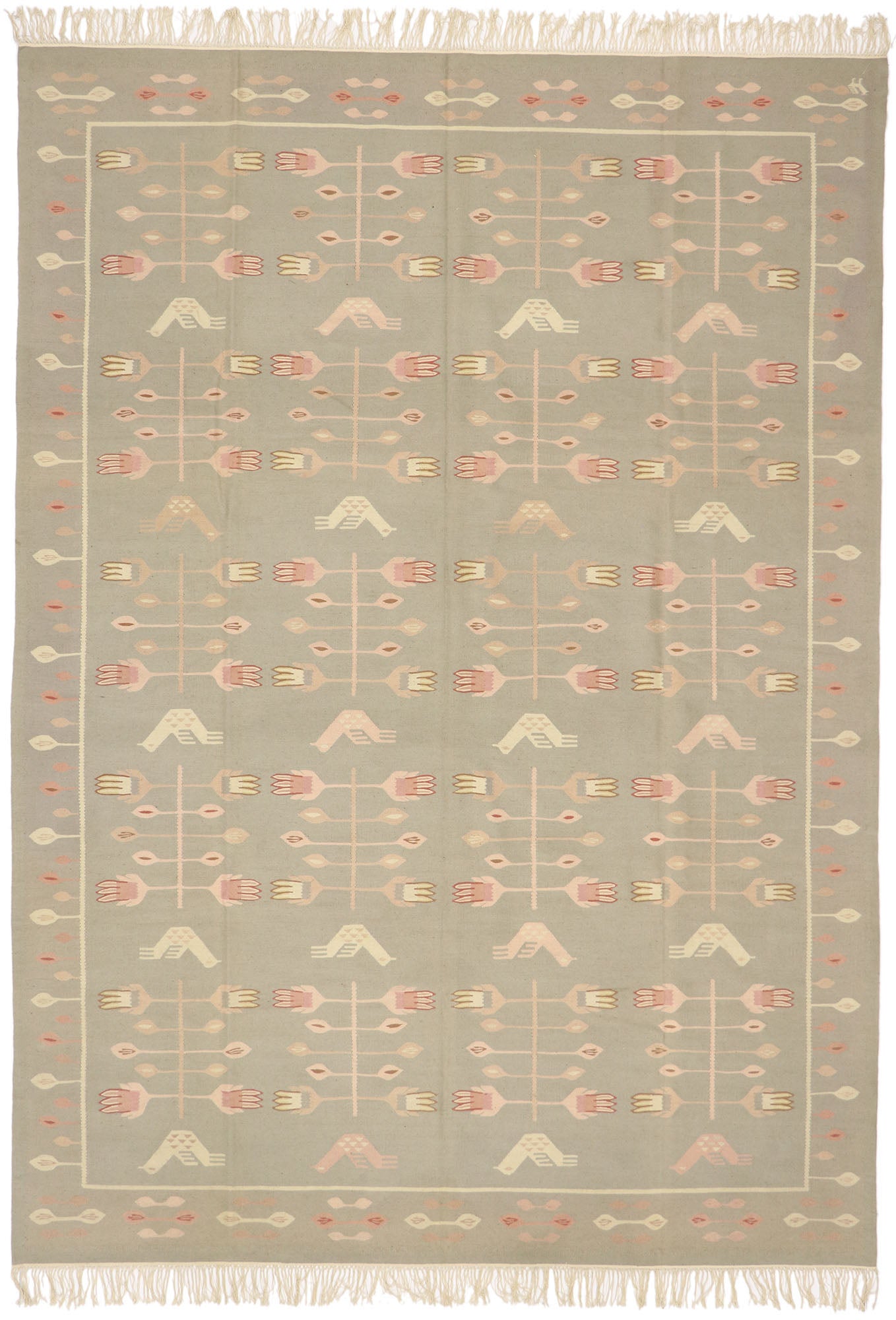 9 x 12 Vintage Oltenian Romanian Floral Kilim Rug 77966