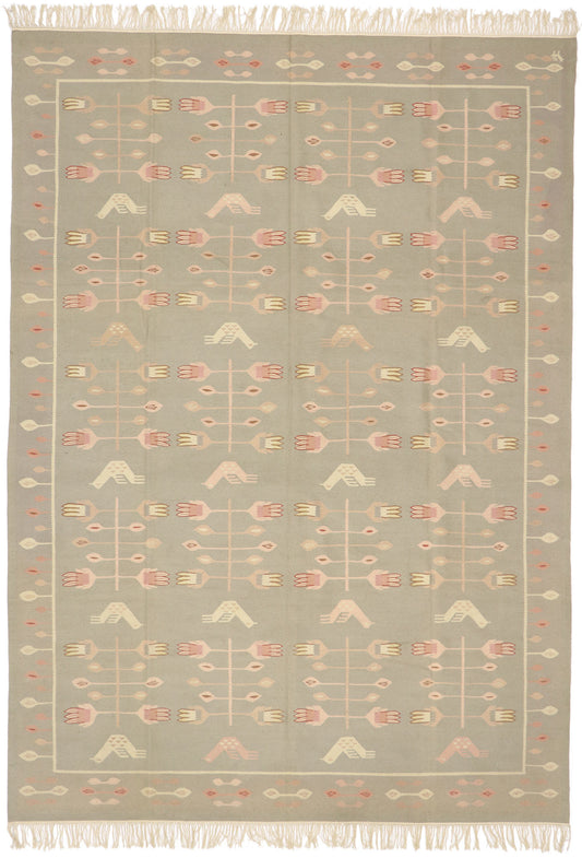 9 x 12 Vintage Oltenian Romanian Floral Kilim Rug 77966