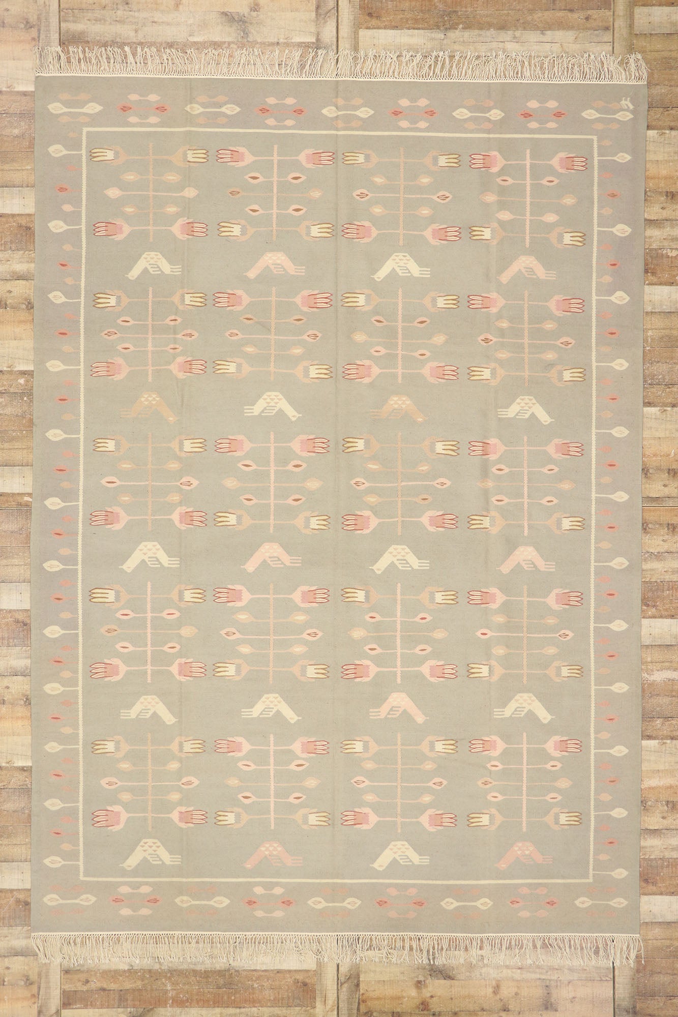 9 x 12 Vintage Oltenian Romanian Floral Kilim Rug 77966
