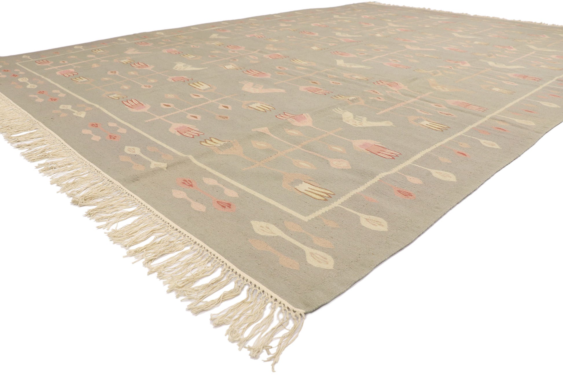 9 x 12 Vintage Oltenian Romanian Floral Kilim Rug 77966