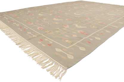 9 x 12 Vintage Oltenian Romanian Floral Kilim Rug 77966