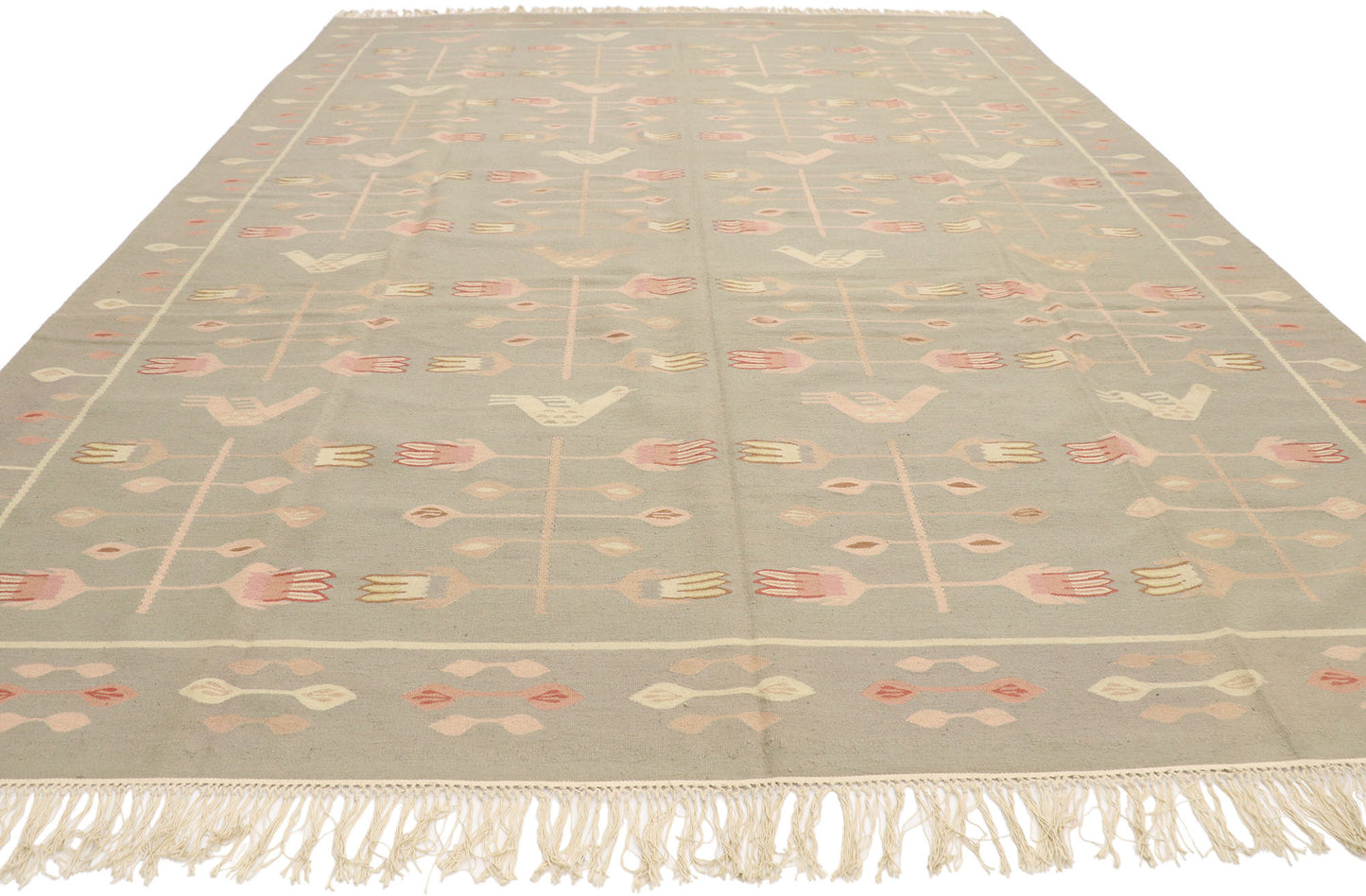 9 x 12 Vintage Oltenian Romanian Floral Kilim Rug 77966