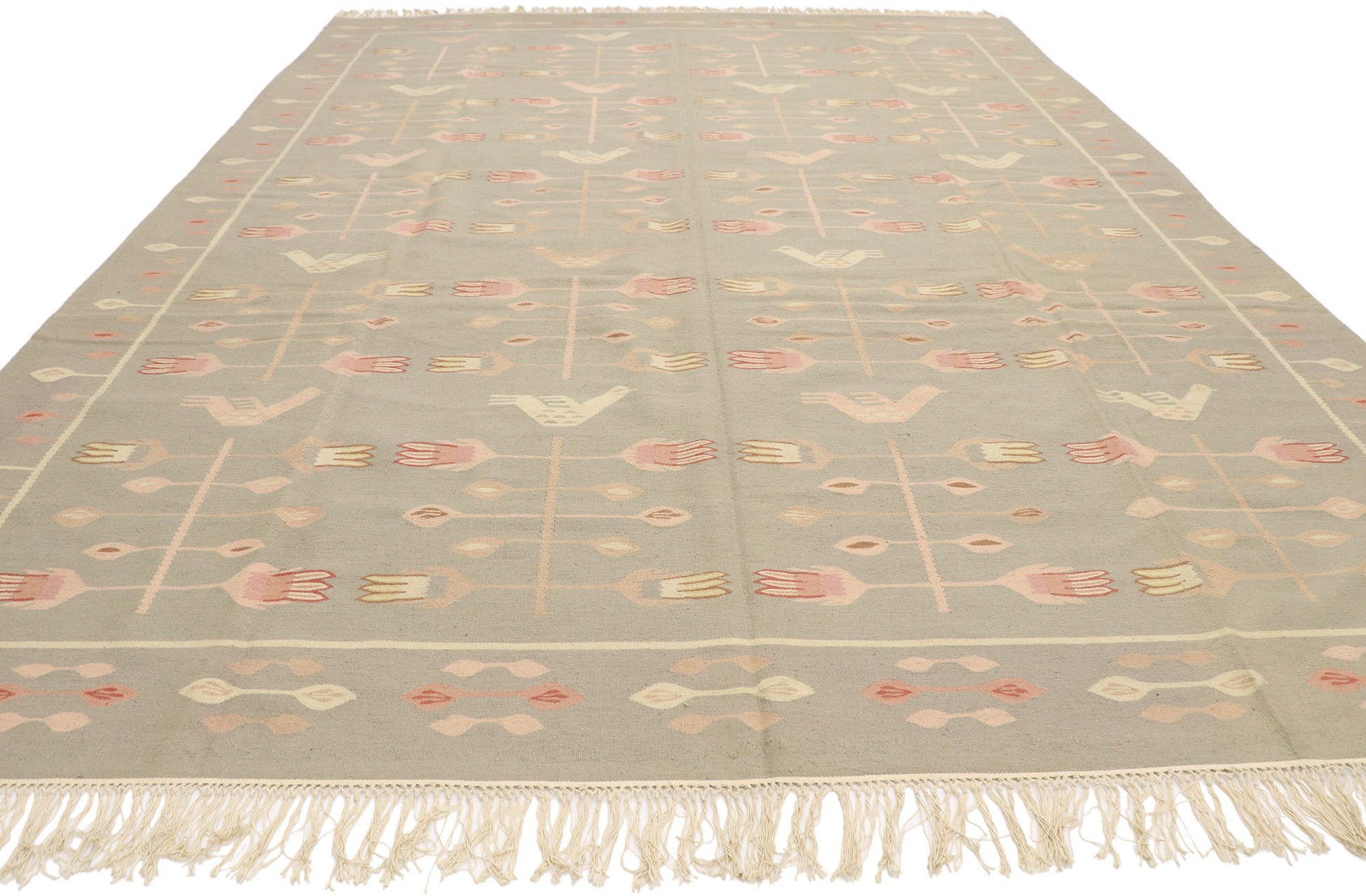 9 x 12 Vintage Oltenian Romanian Floral Kilim Rug 77966