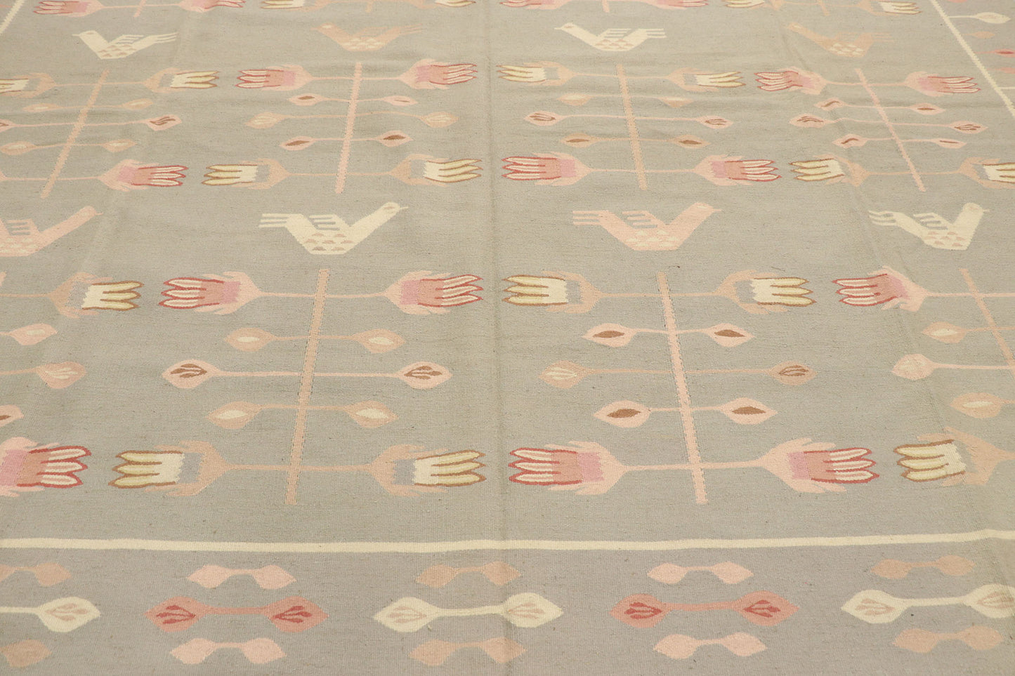 9 x 12 Vintage Oltenian Romanian Floral Kilim Rug 77966