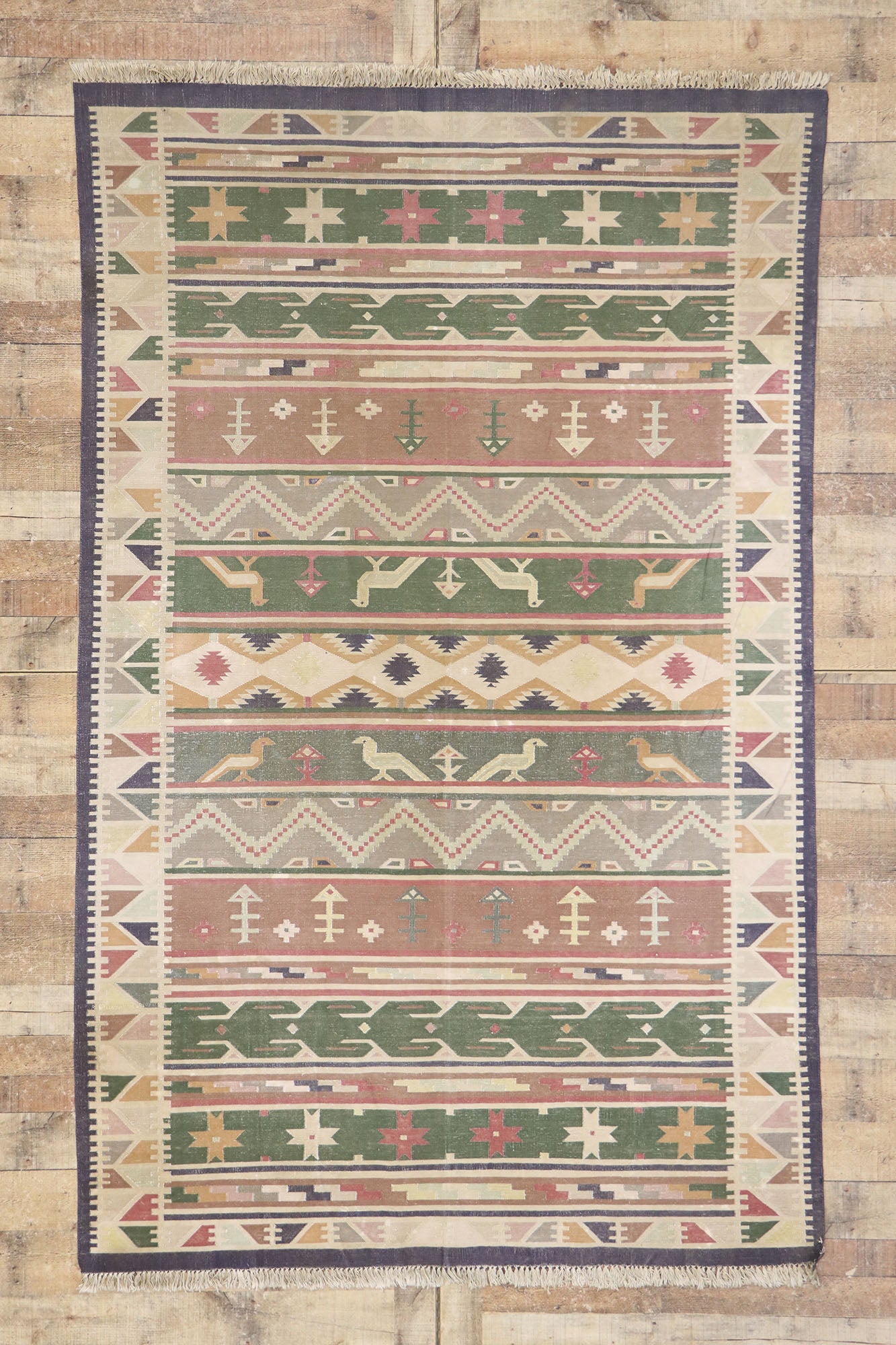 5 x 9 Vintage Indian Stone Wash Dhurrie Rug 77985
