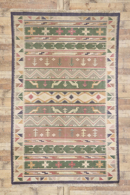 5 x 9 Vintage Indian Stone Wash Dhurrie Rug 77985