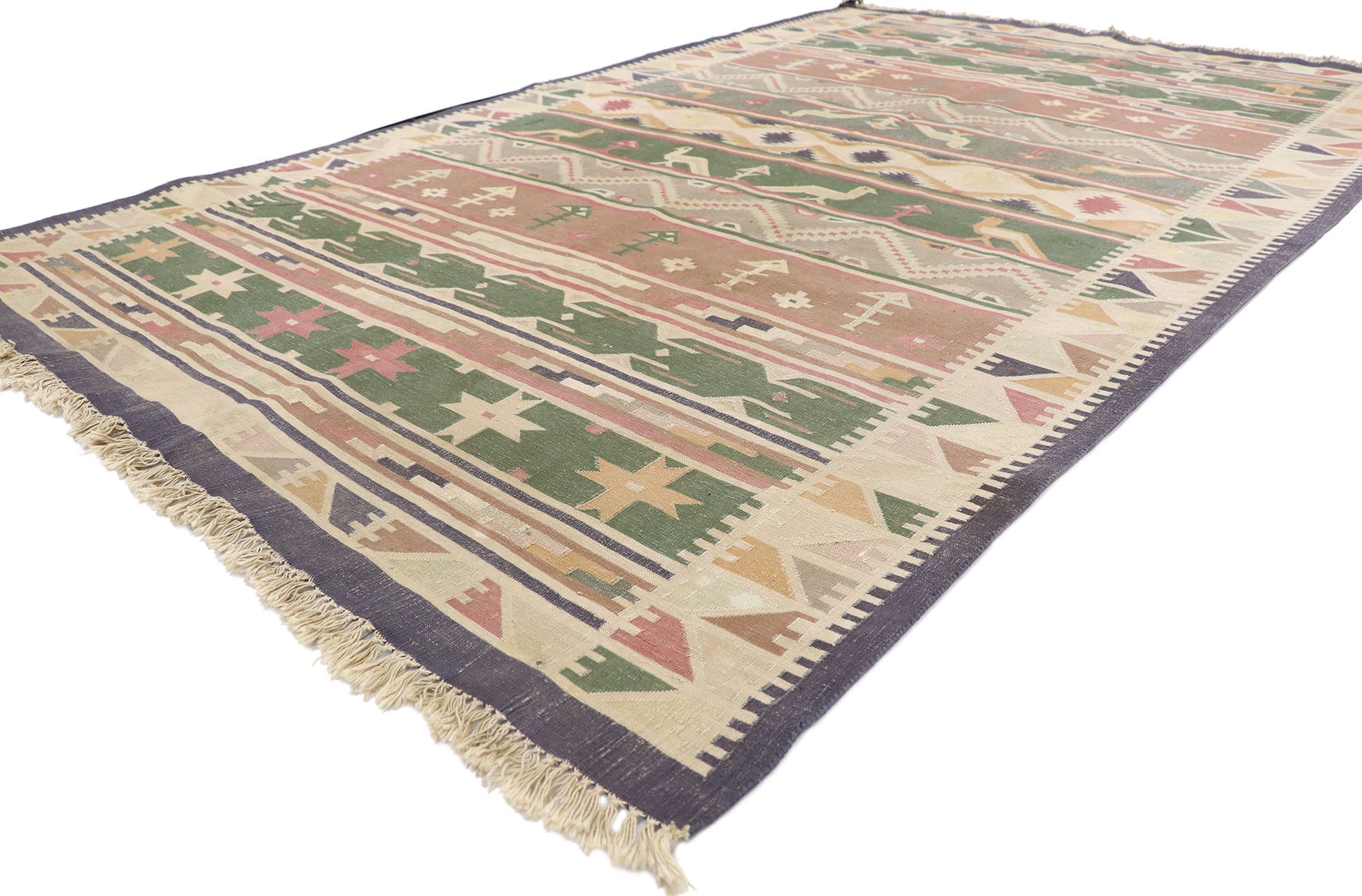 5 x 9 Vintage Indian Stone Wash Dhurrie Rug 77985
