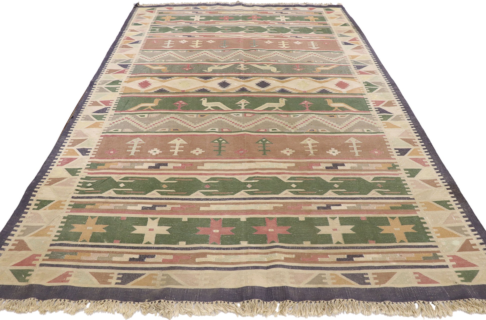 5 x 9 Vintage Indian Stone Wash Dhurrie Rug 77985