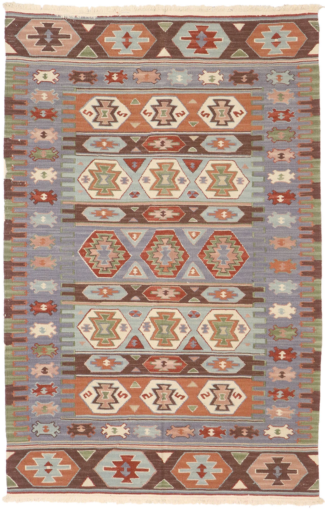 4 x 6 Vintage Persian Shiraz Kilim Rug 77988