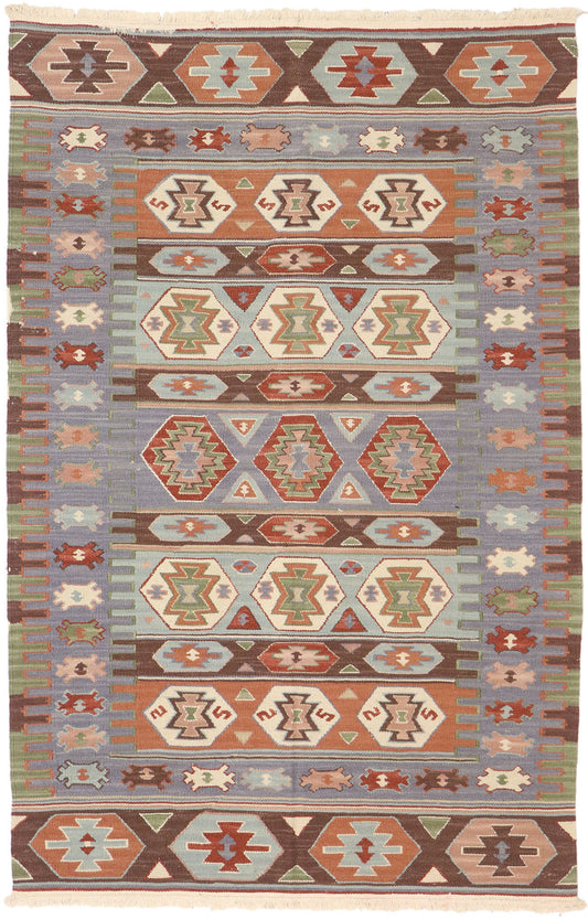 4 x 6 Vintage Persian Shiraz Kilim Rug 77988