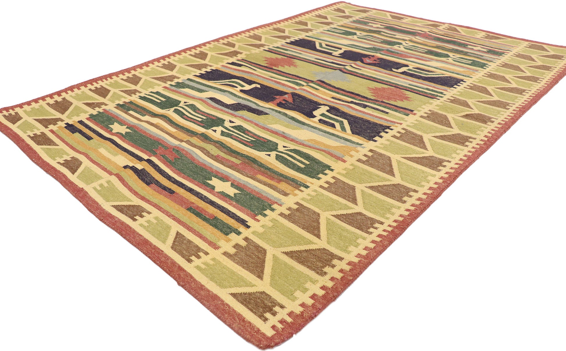 4 x 6 Vintage Indian Stone Wash Dhurrie Rug 77989