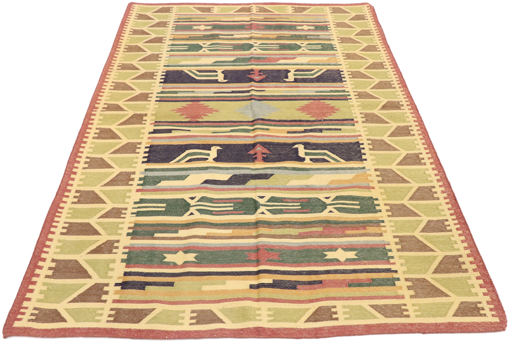 4 x 6 Vintage Indian Stone Wash Dhurrie Rug 77989
