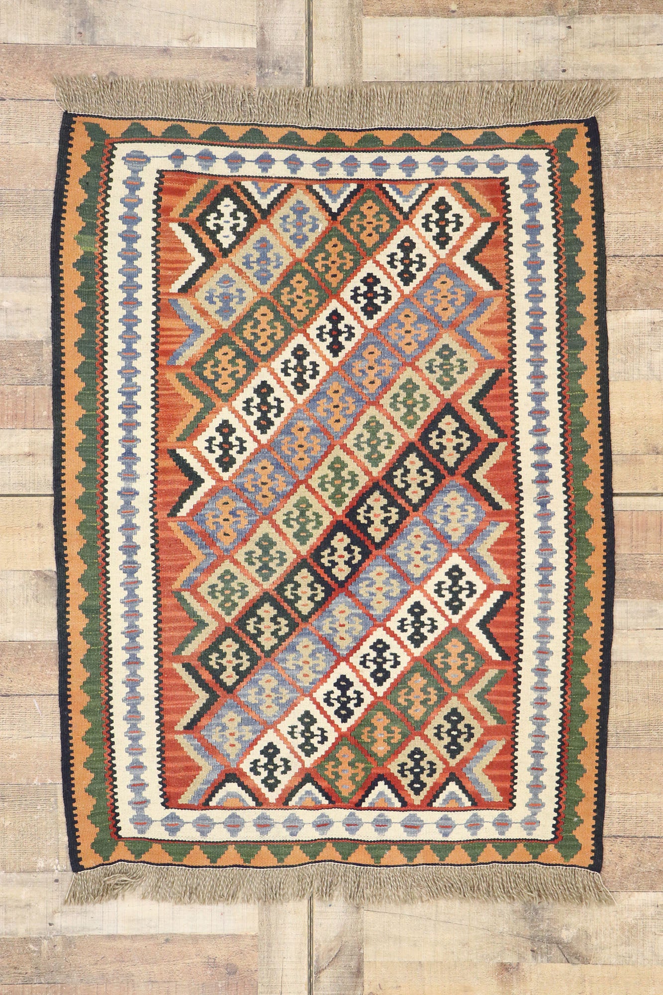 3 x 5 Vintage Persian Shiraz Kilim Rug 77990
