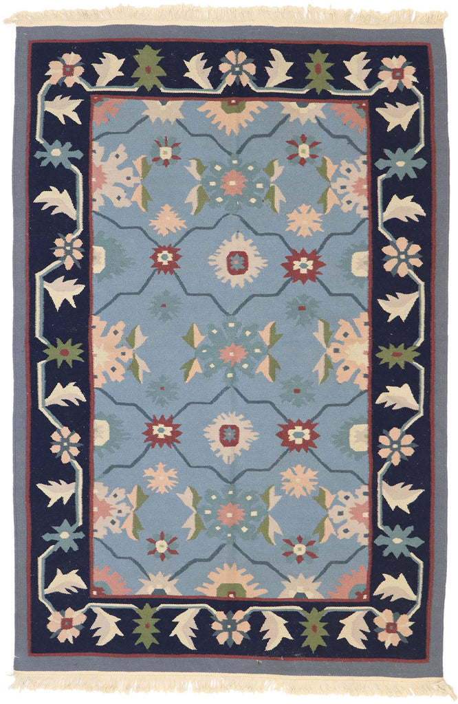 4 x 6 Vintage Romanian Floral Kilim Rug 77991