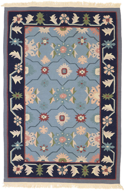 4 x 6 Vintage Romanian Floral Kilim Rug 77991