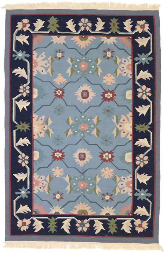 4 x 6 Vintage Romanian Floral Kilim Rug 77991