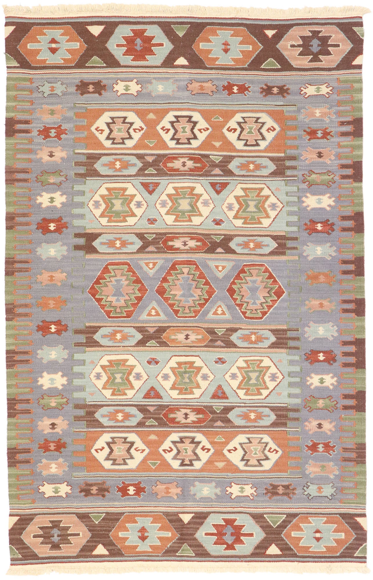4 x 6 Vintage Persian Shiraz Kilim Rug 77992