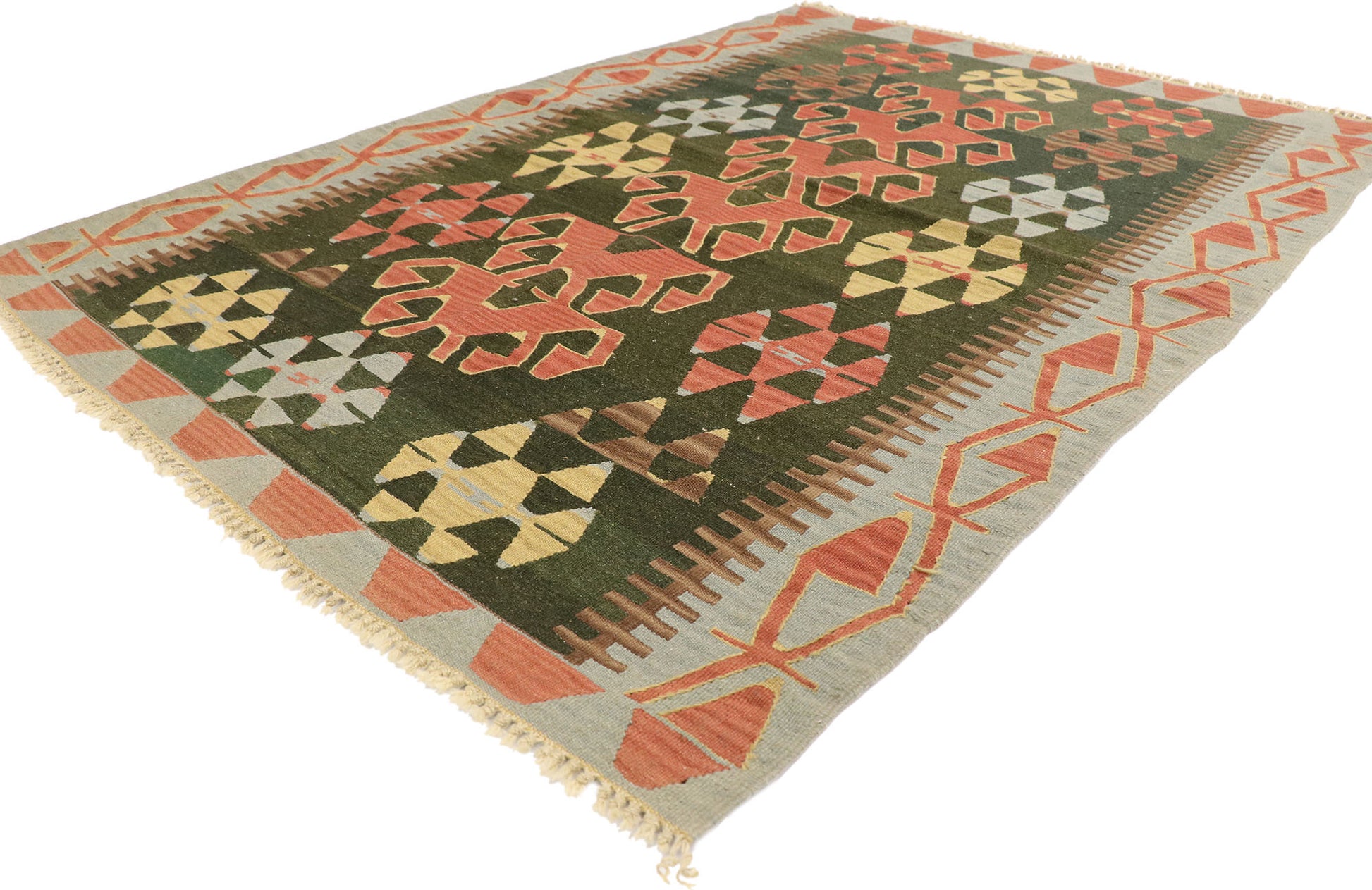 4 x 6 Vintage Persian Shiraz Kilim Rug 77995