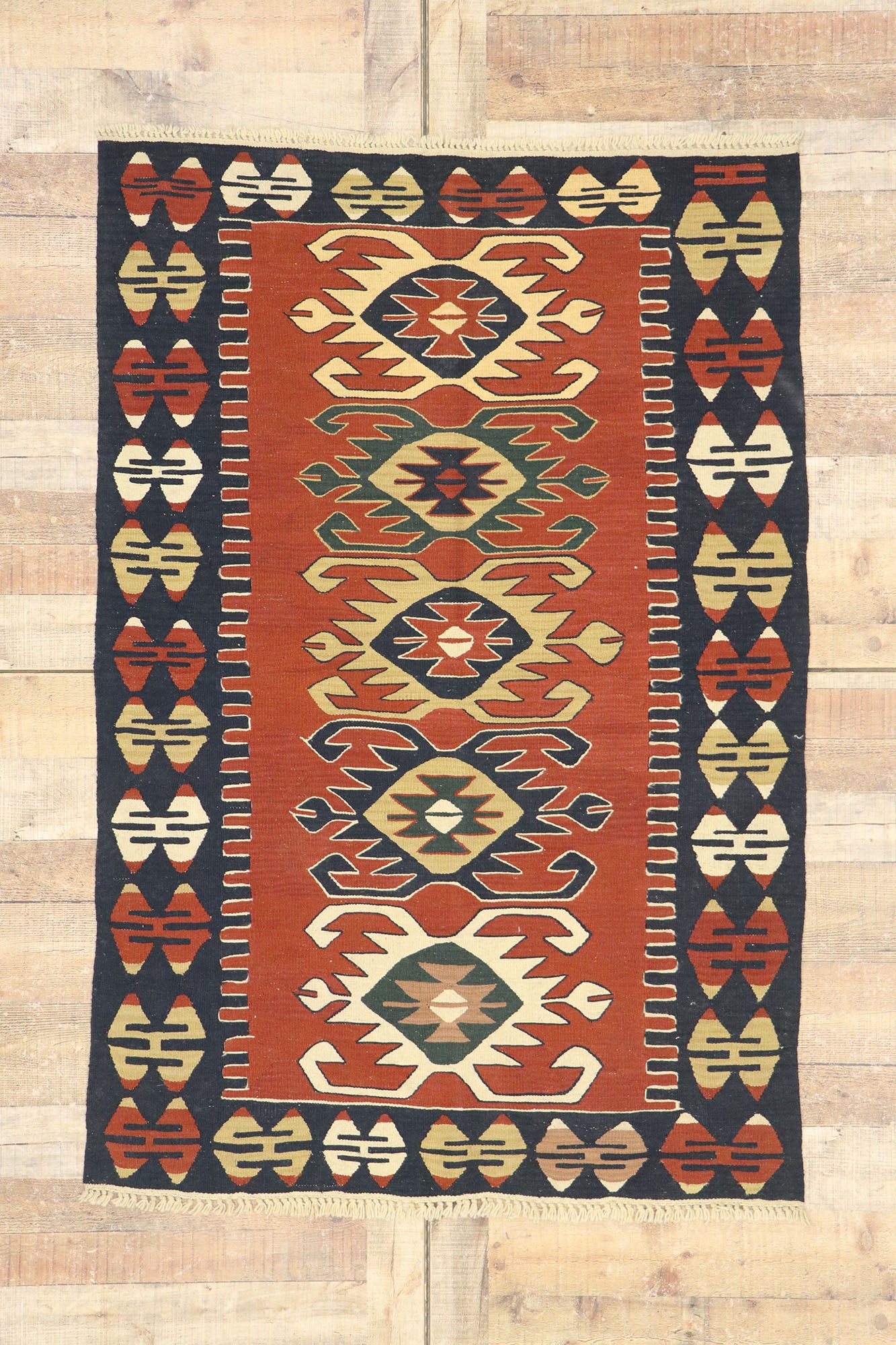 4 x 6 Vintage Persian Shiraz Kilim Rug 77996