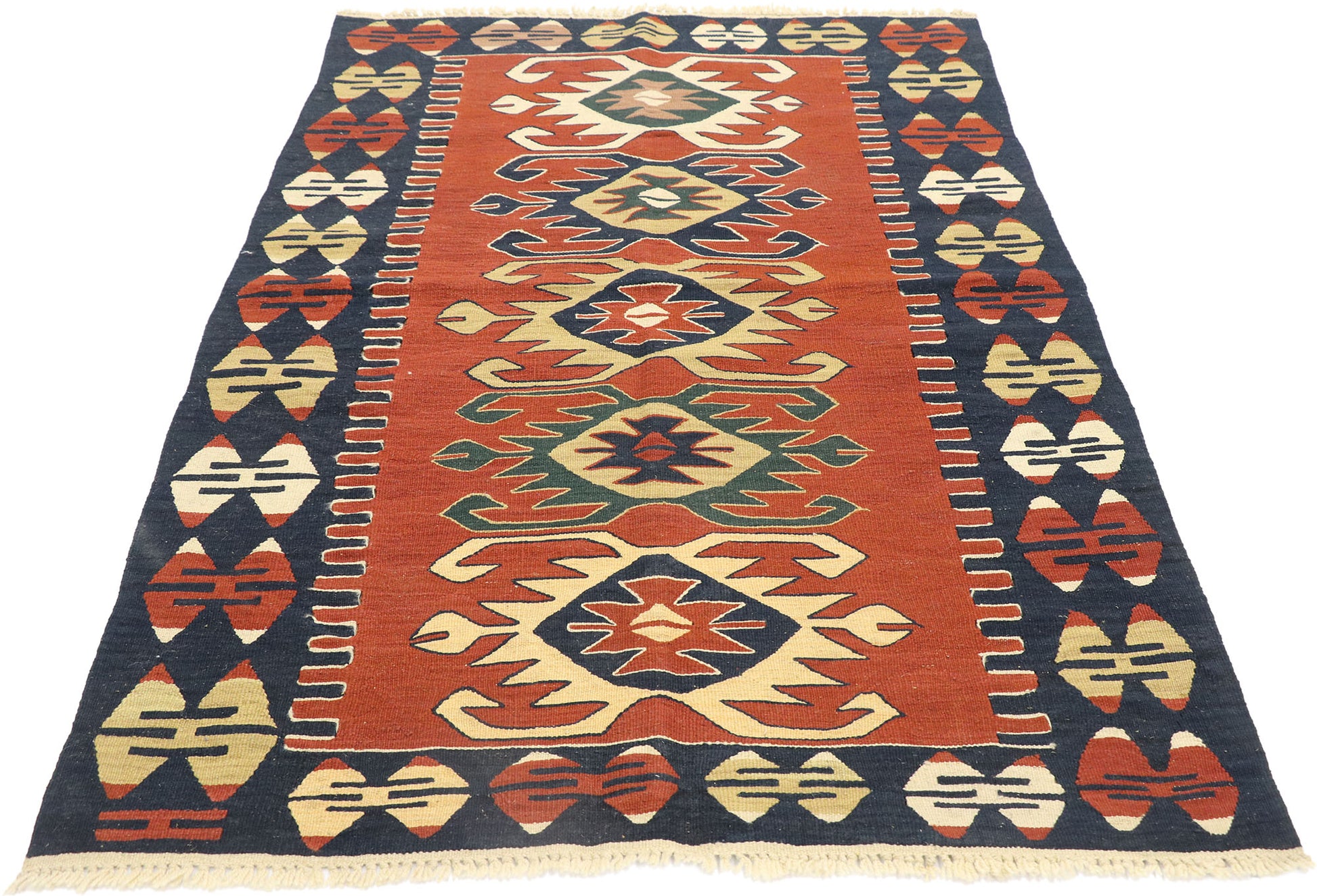 4 x 6 Vintage Persian Shiraz Kilim Rug 77996