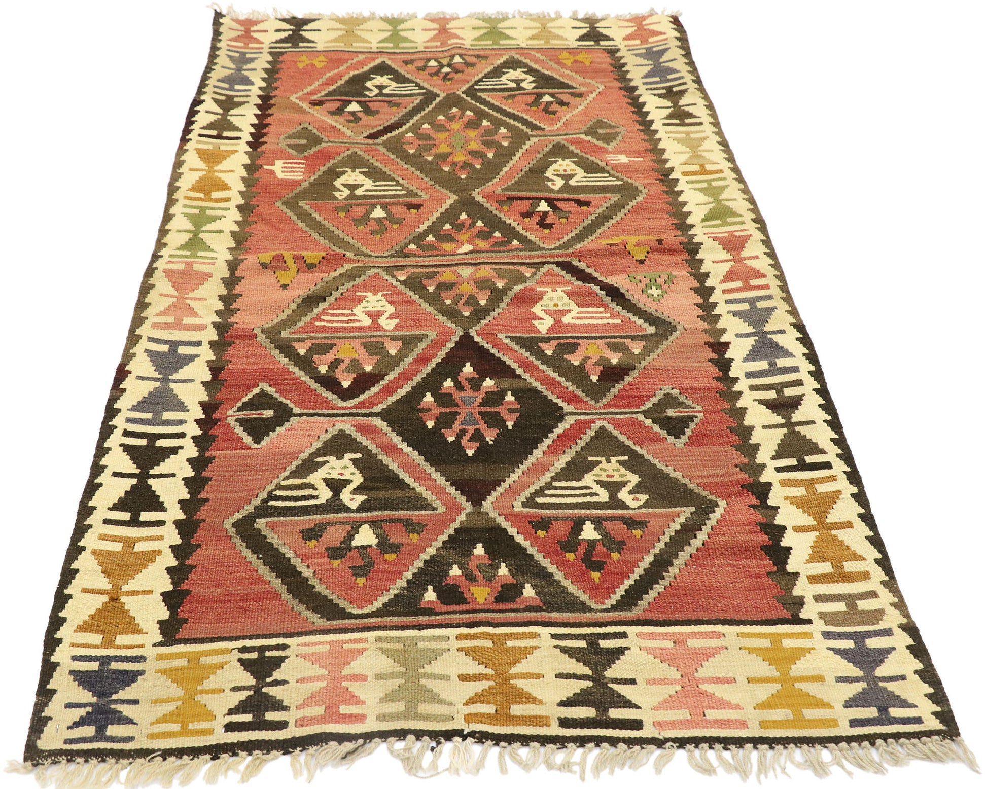 3 x 6 Vintage Persian Shiraz Kilim Rug 77997