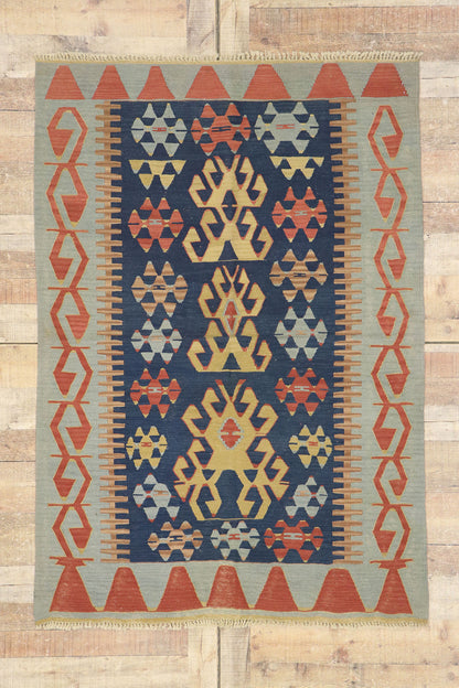 4 x 6 Vintage Persian Shiraz Kilim Rug 77998