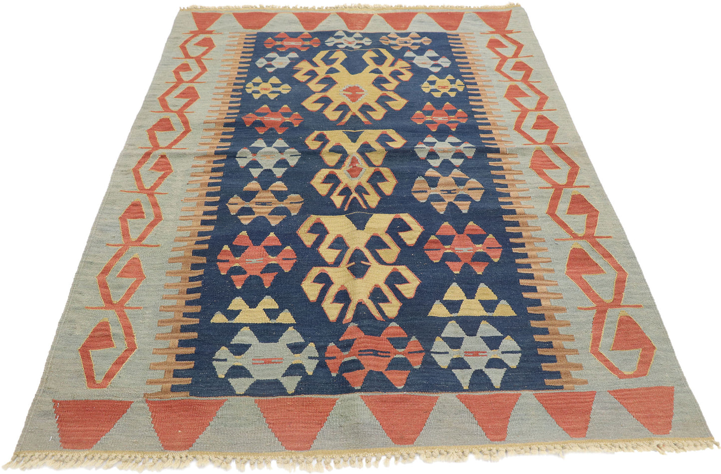 4 x 6 Vintage Persian Shiraz Kilim Rug 77998