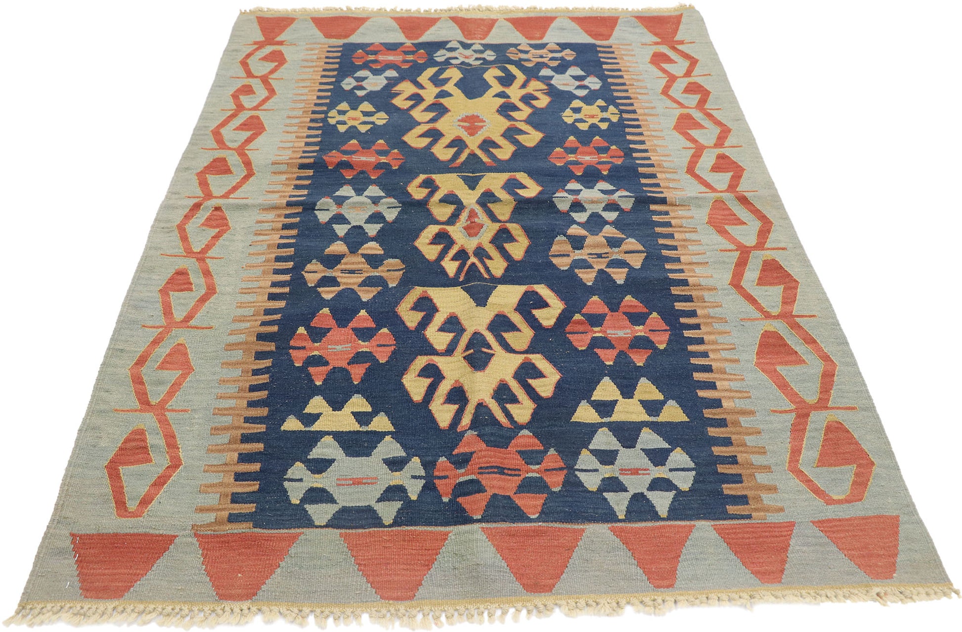 4 x 6 Vintage Persian Shiraz Kilim Rug 77998