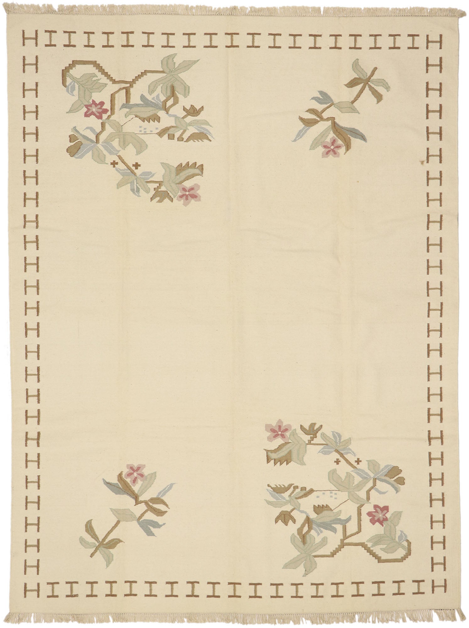 9 x 12 Vintage Oltenian Romanian Floral Kilim Rug 78000