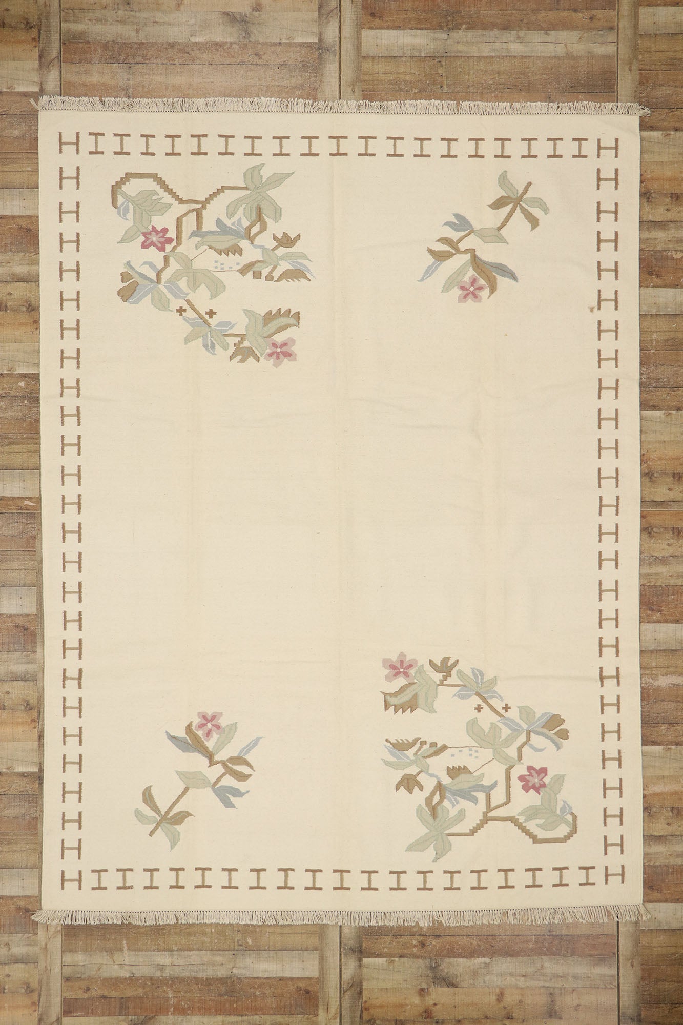 9 x 12 Vintage Oltenian Romanian Floral Kilim Rug 78000