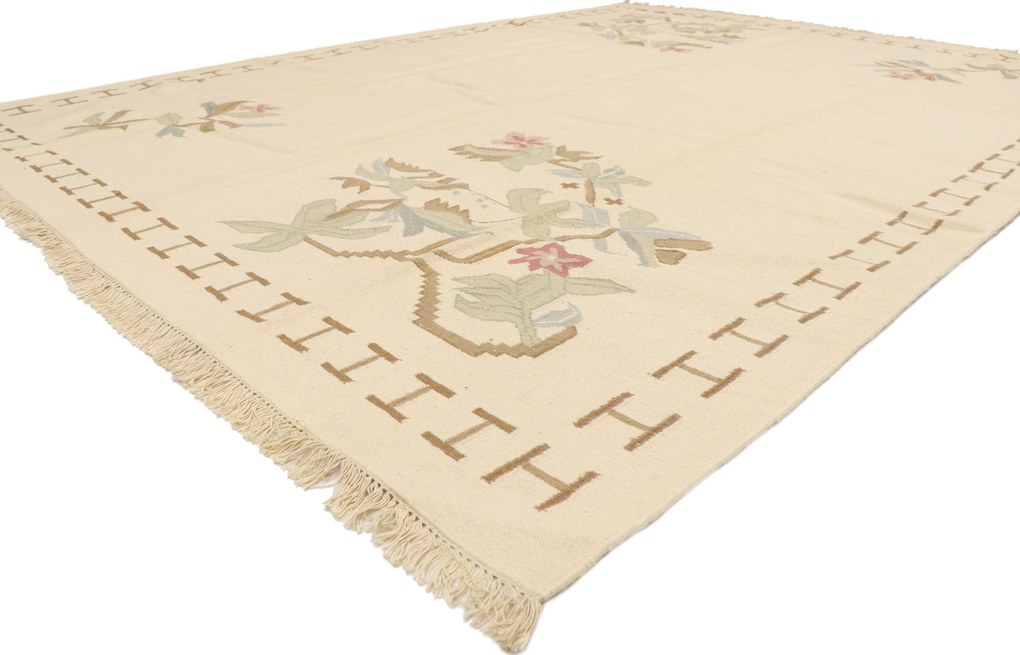 9 x 12 Vintage Oltenian Romanian Floral Kilim Rug 78000