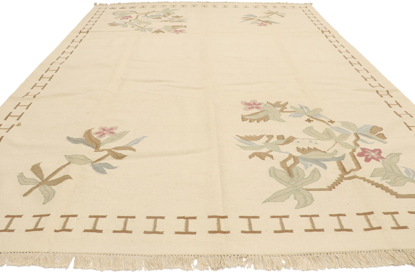 9 x 12 Vintage Oltenian Romanian Floral Kilim Rug 78000