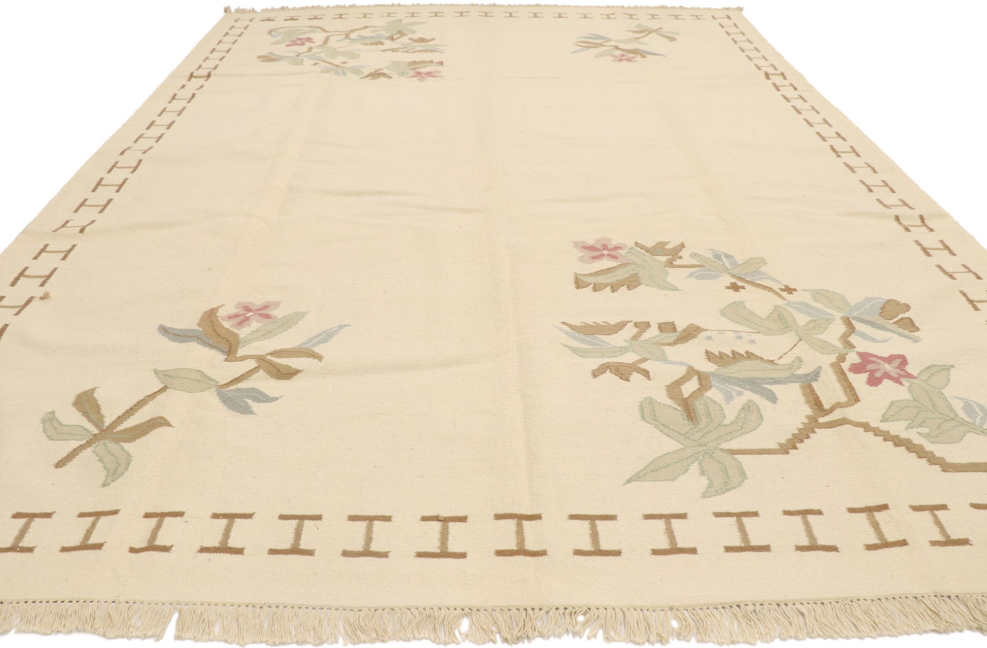 9 x 12 Vintage Oltenian Romanian Floral Kilim Rug 78000