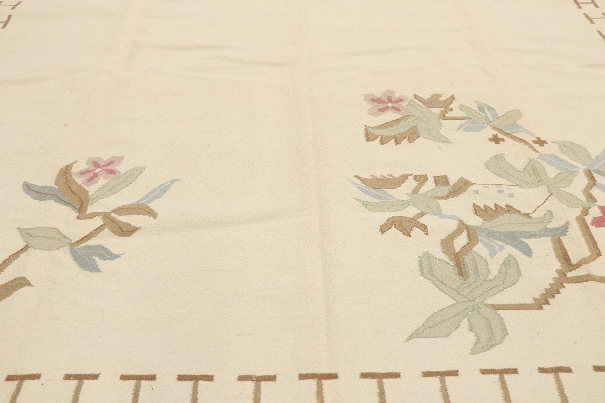 9 x 12 Vintage Oltenian Romanian Floral Kilim Rug 78000