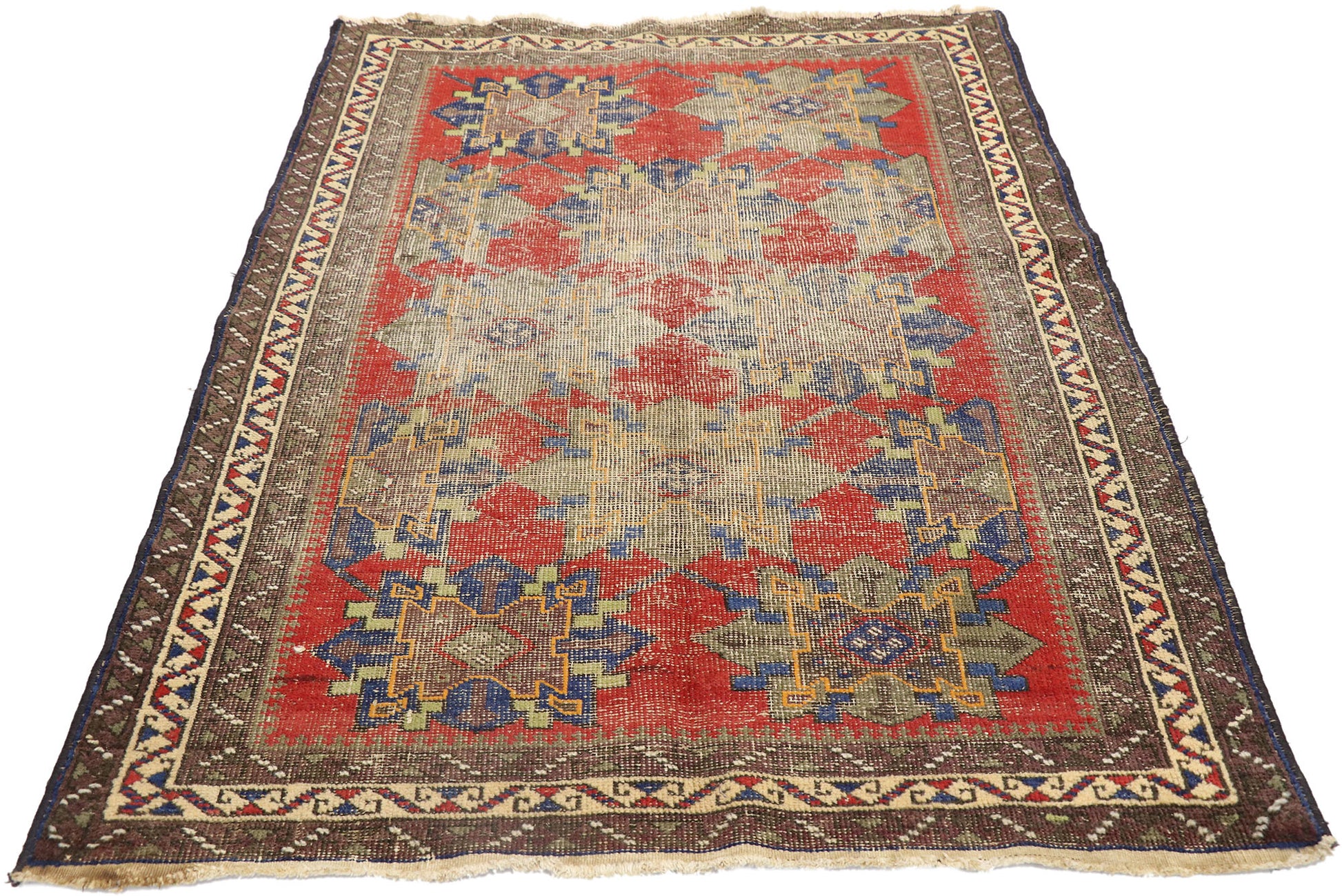4 x 5 Antique-Worn Persian Karabagh Rug 78003