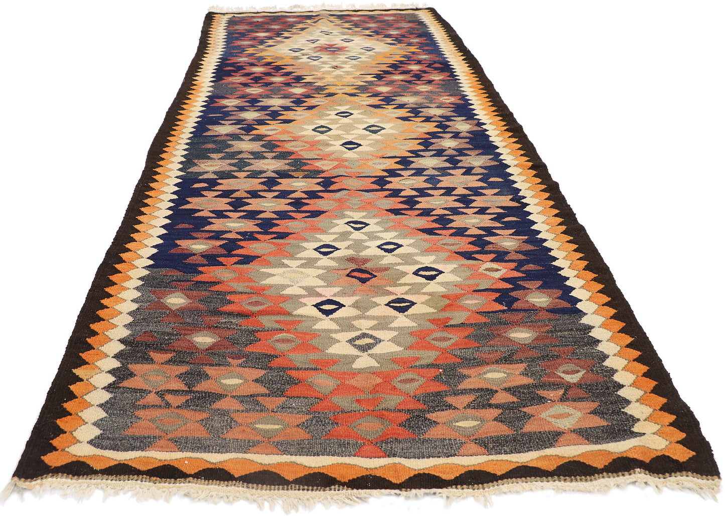 4 x 10 Vintage Persian Bijar Kilim Rug 78015