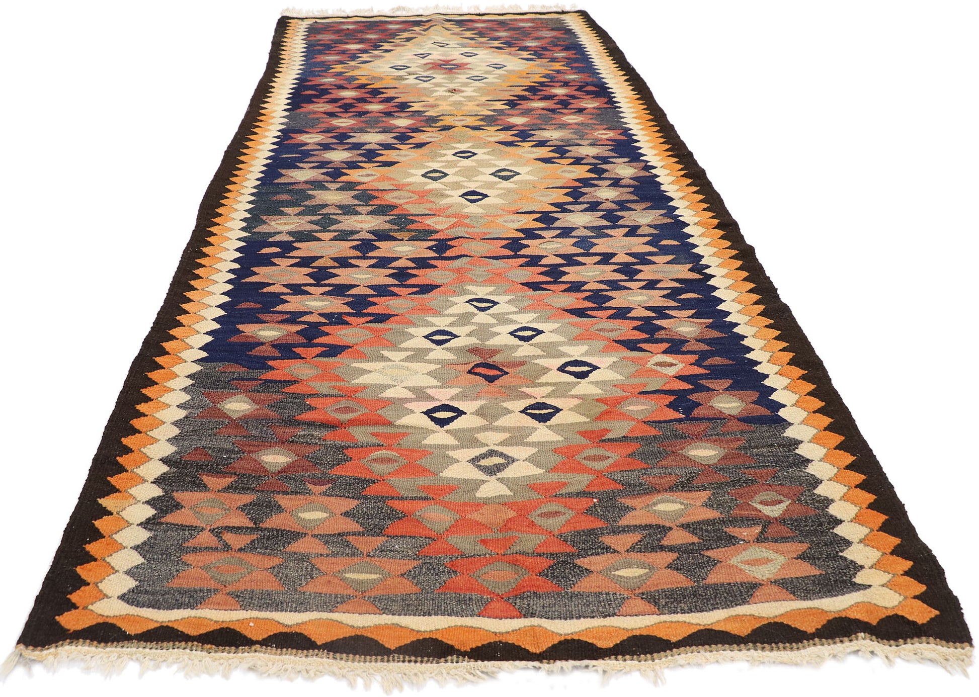 4 x 10 Vintage Persian Bijar Kilim Rug 78015