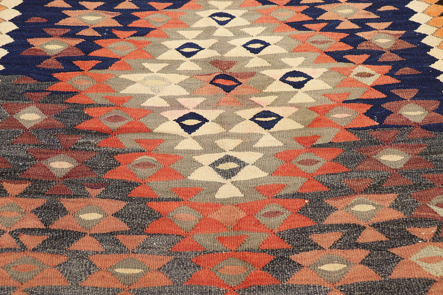 4 x 10 Vintage Persian Bijar Kilim Rug 78015