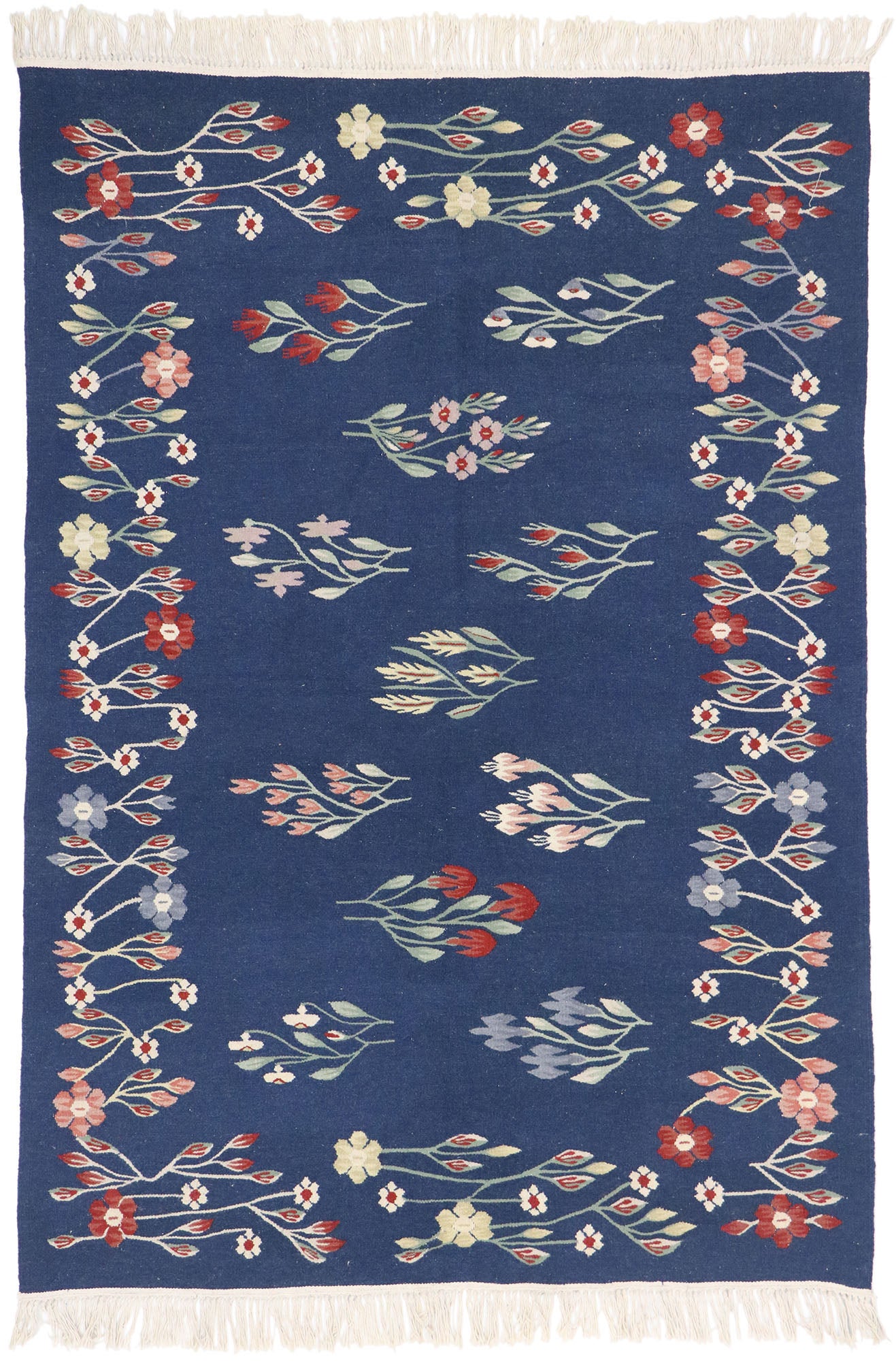 4 x 6 Vintage Romanian Floral Kilim Rug 78031
