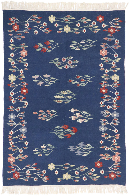 4 x 6 Vintage Romanian Floral Kilim Rug 78031