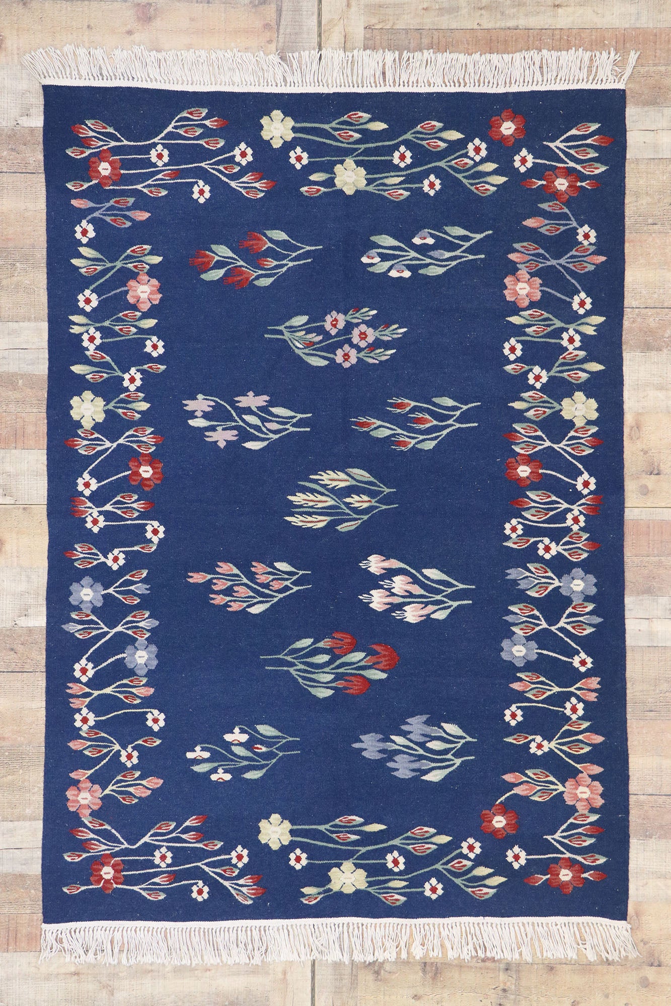 4 x 6 Vintage Romanian Floral Kilim Rug 78031