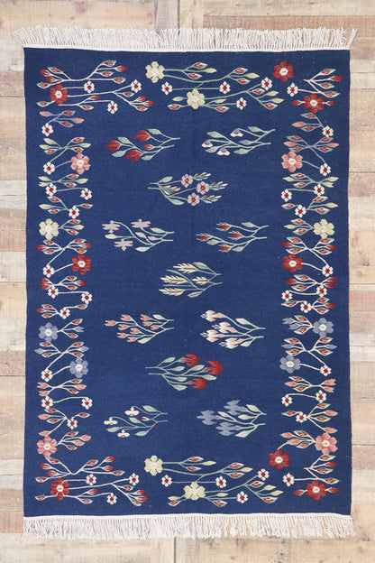 4 x 6 Vintage Romanian Floral Kilim Rug 78031