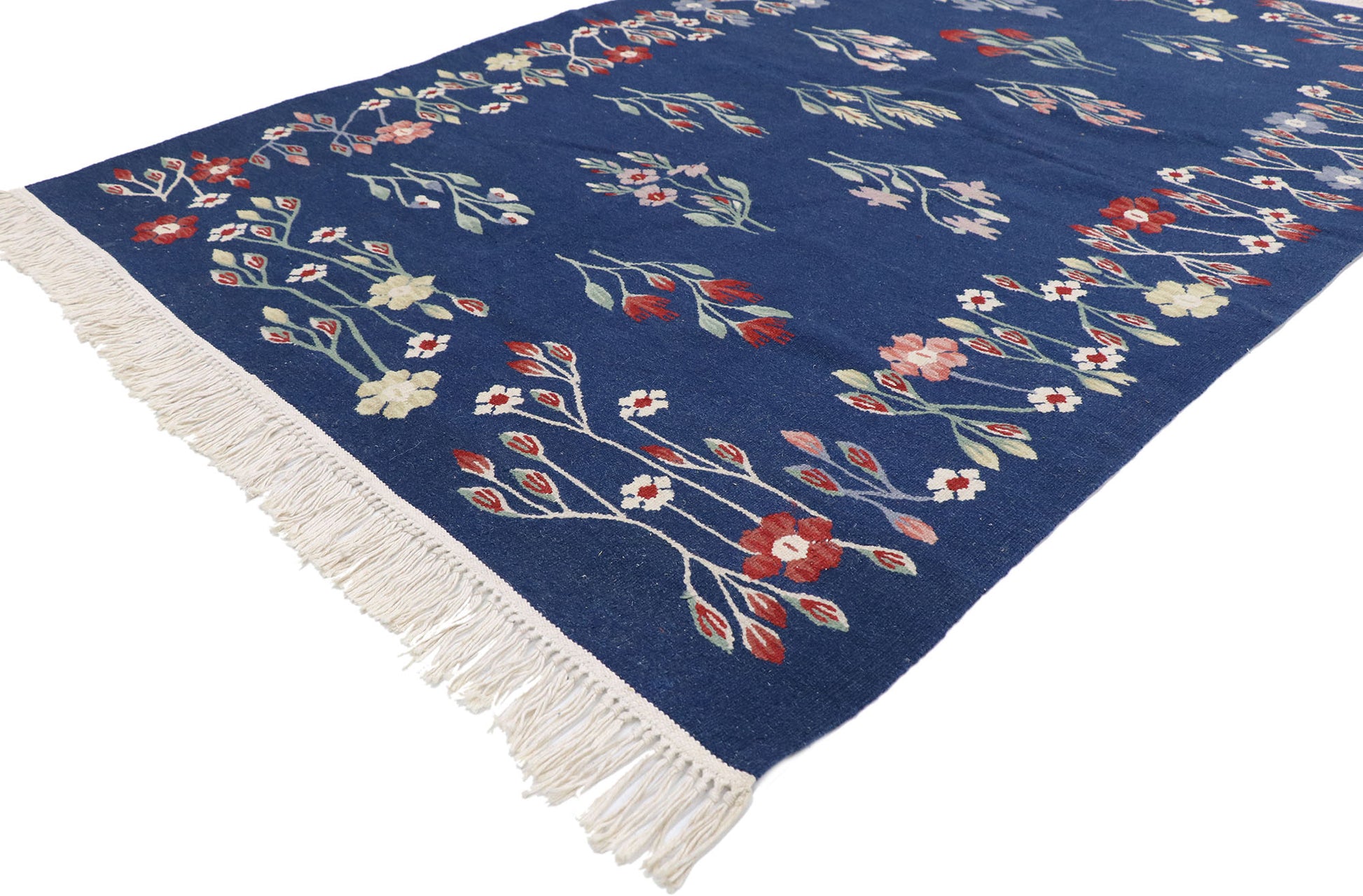 4 x 6 Vintage Romanian Floral Kilim Rug 78031