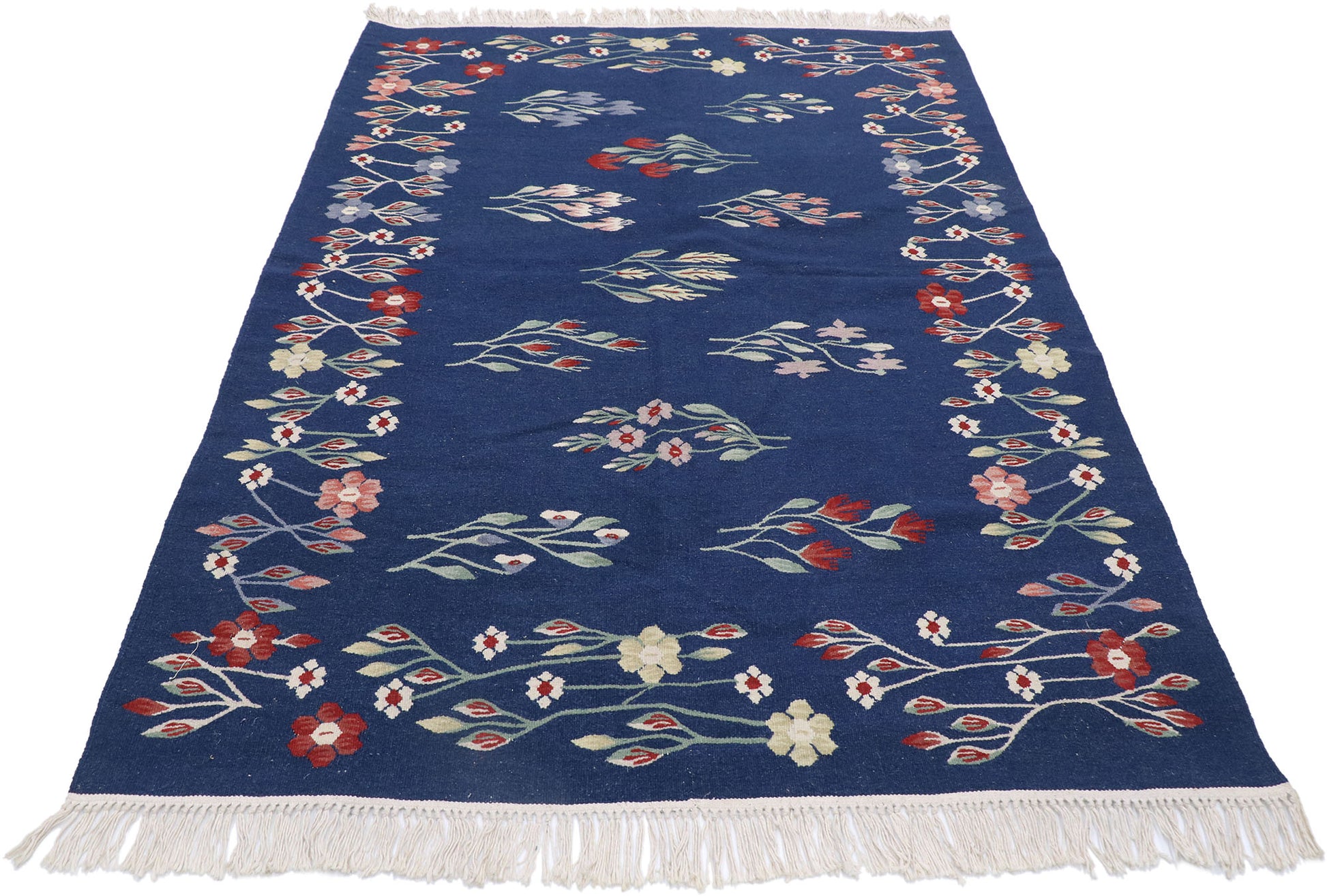 4 x 6 Vintage Romanian Floral Kilim Rug 78031